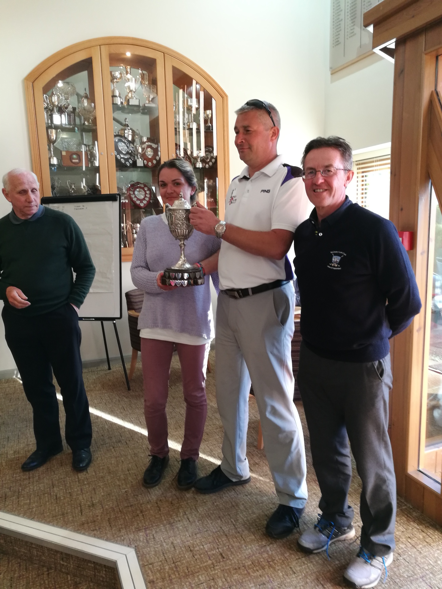 Image of Jason Heathfield with his guide Magdalena Buckley, receiving their trophy for winning the 2017 Jack Kerfoot Northern Cup